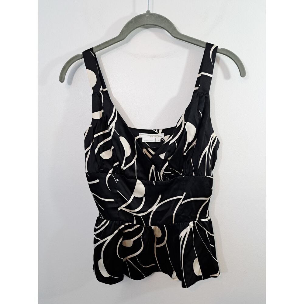 To The Max Women's Black White Silk Blouse Top Peplum Hem Size 2